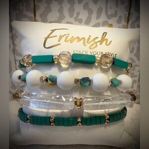 New ERIMISH Bracelet - 4 pc Stack - Green, White, Clear & Gold